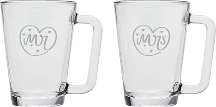 Gegraveerde set Theeglazen 26cl Mr. In hartje - Mrs. In hartje