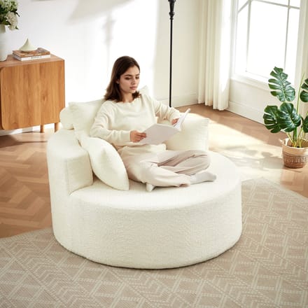 PHOEBE CAT Fauteuil - Chenille - Met kussens - Leesfauteuil - Geen montage nodig - Beige