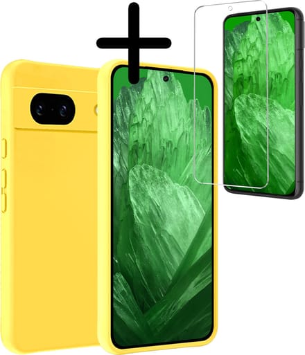 Hoesje Met Screenprotector - Geschikt voor Google Pixel 8a - Sterk & Shockproof - Back Cover - Siliconen Case - Telefoon Hoes - Geel