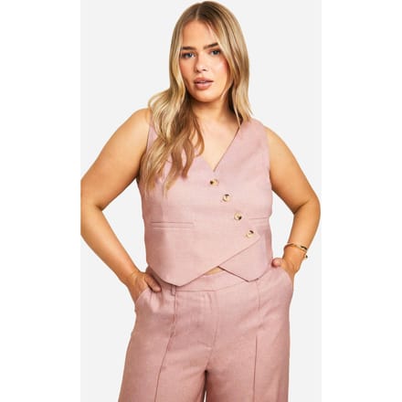 boohoo Dames Plus Asymmetrisch Marl Gilet | Roze | Maat: 48