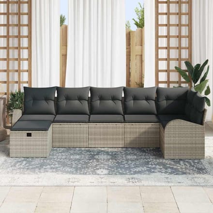 vidaXL - Bankstel - 7 - st - Lichtgrijs - poly - rattan