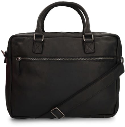 Manfield - 18 inch- zwarte leren laptoptas