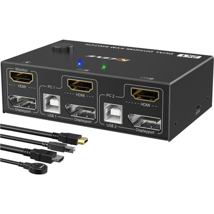 KVM-switch Dual-Monitor compatibele DPHDMI KVM-switch ondersteunt 4K@60Hz zwart