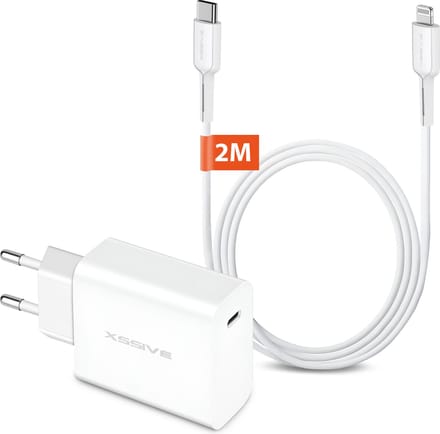 Power Adapter Set - Geschikt voor Apple iPhone 14, 13, 12, 11, iPad - USB C naar Lightning Kabel 2 Meter