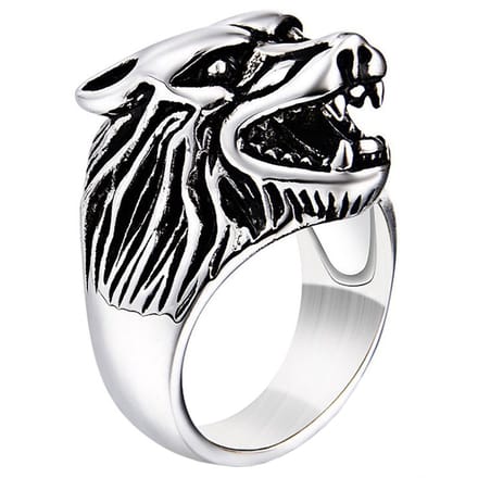 Heren ring edelstaal Wolf Zilverkleurig-21mm