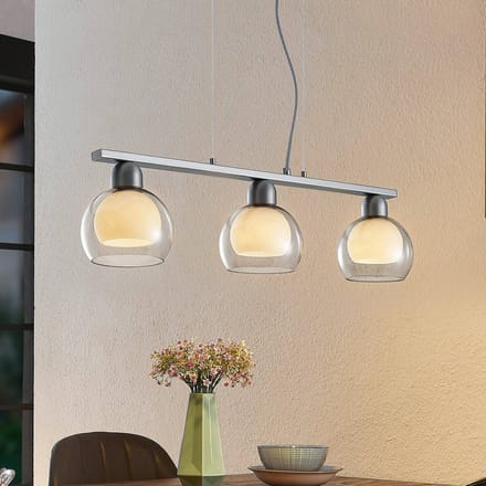 Lucande - hanglamp - 3lichts - Ijzer, glas - H: 7.8 cm - E14 - nikkel, wit, rookgrijs