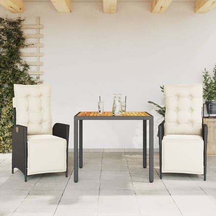 vidaXL - 3-delige - Tuinset - met - kussens - poly - rattan - zwart