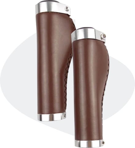 Voltano Leren Fietshandvatten Bruin - Ergonomisch Gevormd - Inbus Lock On - Handvatten Voor op De Fiets