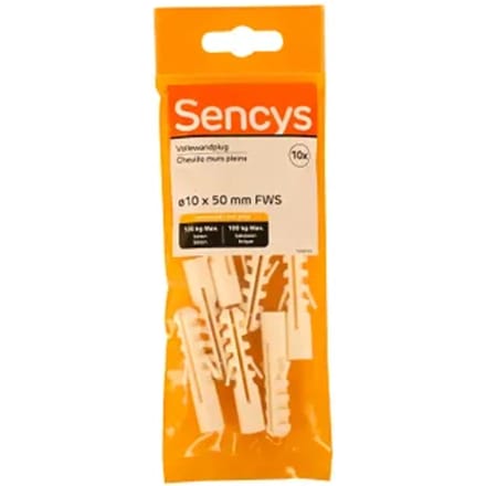 Sencys Plug Voor Volle Wand Nylon - Diam. 10x50mm - 10 Stuks