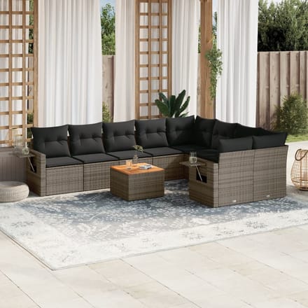 vidaXL - 10-delige - Loungeset - met - kussens - poly - rattan - grijs