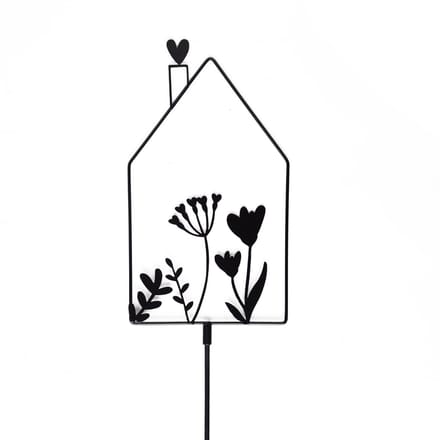 UNUS® Tuinsteker Huis van metaal met bloemmotief zwart