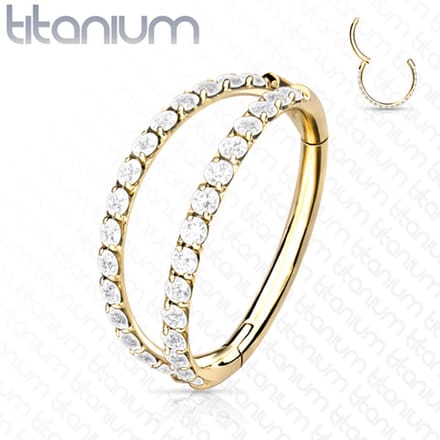 Piercing titanium dubbel rij steentjes clicker 1.2x8 - goud - LMPiercings