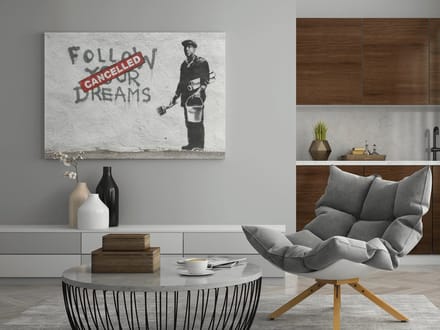 Canvas Schilderij - Banksy - Follow Your Dreams - Graffiti - 60x40x2 cm