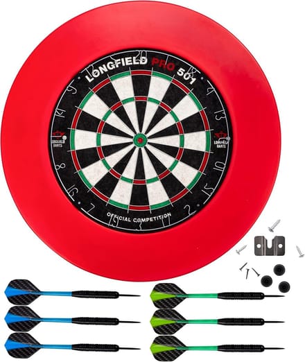 Dartset Compleet - Dartbord Set - Wedstrijd Darten - Inclusief Muurbescherming - Standaard Maat - Rood