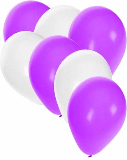 Ballonnen in het wit en paars - 30x stuks - 27 cm - paarse / witte versiering - feestartikelen