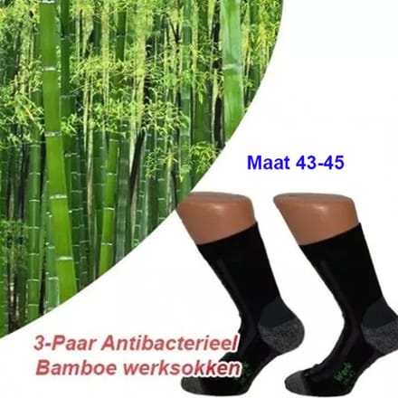 3-Paar Antibacterieel Bamboe werksokken | Maat 43-45