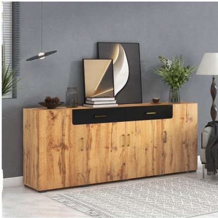 Sideboard, armoire de cuisine, armoire de rangement , 208 x 39.5 x 80 cm, Commode avec 4 portes, 2 tiroirs, Buffets
