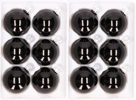 12x stuks Kerstversiering zwarte kerstballen van glas 7 cm