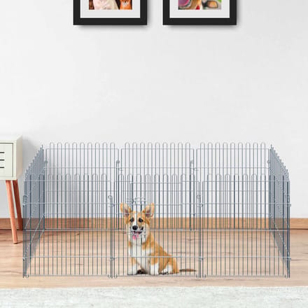 MODFU - Puppyren - Veilig Afsluitbaar - Voor Buiten - Staal - Zilver - 8 Panelen 63 X 76 Cm