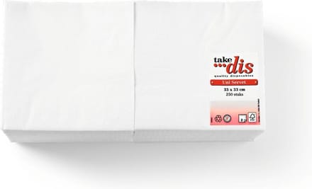 Servetten 2-Laags Wit | Grote verpakking 250 Stuks | Take Dis