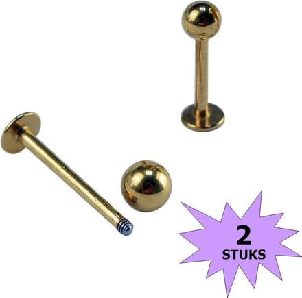 Fako Bijoux® - Labret Piercing - 3mm - Goudkleurig - 2 Stuks