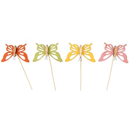 Bloemsteker vlinder deco houtkleurig 8,5cm 12st, 12 Stück