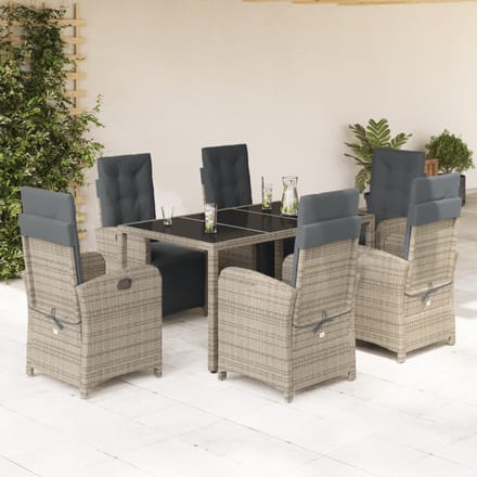 vidaXL - 7-delige - Tuinset - met - kussens - poly - rattan - grijs