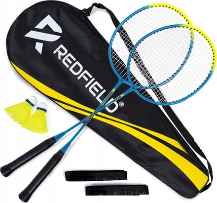 Badmintonset: 2 rackets, 2 shuttles, tas en handvatten voor 2 spelers