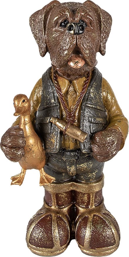 Clayre & Eef Beeld Hond 16x14x34 cm Bruin Groen Polyresin