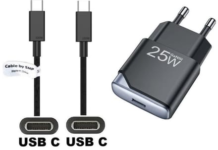 OneOne 25W snellader + 0,5m sterke USB C naar C kabel. GAN lader. PD PPS oplader adapter past op Kobo (Rakuten) eReader Elipsa, Elipsa 2E, Sage, Libra 2, Libra Colour, Clara 2E, Clara Colour, Clara BW - Kindle (Amazon) Scribe