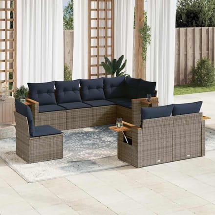 vidaXL - 8-delige - Loungeset - met - kussens - poly - rattan - grijs