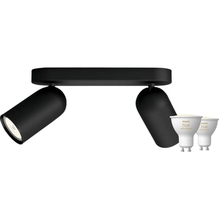 Philips Pongee opbouwspot - 2 spots - zwart + Philips Hue White Ambiance GU10 (2x)