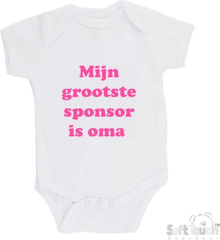 100% katoenen Romper "Mijn grootste sponsor is oma" Meisjes Katoen Wit/roze Maat 56/62