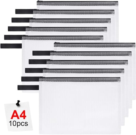 Documententas A4, 10 stuks waterdichte zakken met ritssluiting, mesh plastic dossiertas met ritssluiting, documentenmap voor school, thuiskantoor, reizen, cosmetica