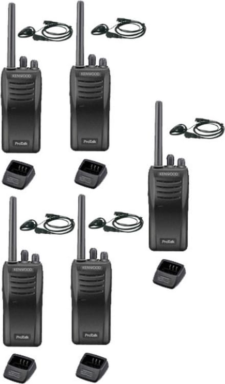 Set van 5 stuks Kenwood TK-3501 PMR446 met D-shape oortje en tafelladers