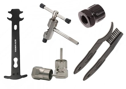 Fiets gereedschapset: cassette, vriewiel, ketting, borstels & meter