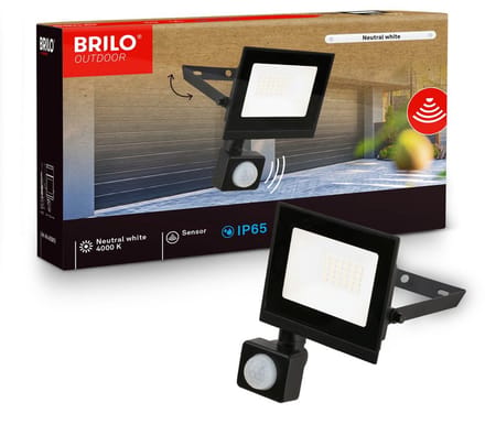 BRILONER Varo - LED Schijnwerper met bewegingssensor - voor buiten - IP65 - neutral wit licht - buitenverlichting - floodlight - 20W - 11 x 4 x 17 cm