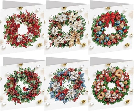 Diamant Schilderij Wenskaarten - DIY Kaarten Mozaïek - Creatief Hobby - Strass Diamant Kunst - 6 stuks - Kerst Krans