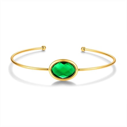 CO88 Collection 8CB-91410 – Bangle Armband Dames – Goudkleurig – Groene Glassteen – Open Armband