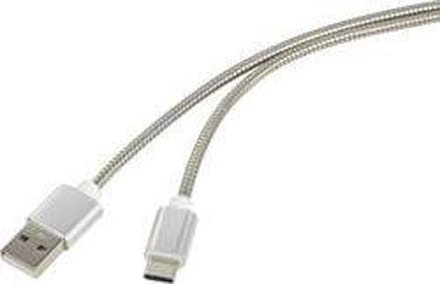 Renkforce USB-kabel USB 2.0 USB-A stekker, USB-C stekker 1.00 m Zilver Kabelmantel van RVS RF-4888671