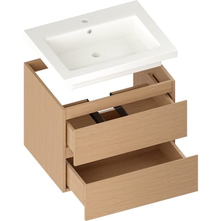 Mirlux Badkamermeubel Licht Eiken 60 cm - Wastafel Wit - Badmeubel set - Licht Eiken