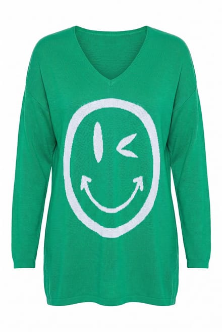 MIAMODA - Dames - Trui comfortabele pasvorm grote smiley - Meigroen - Maat 42+