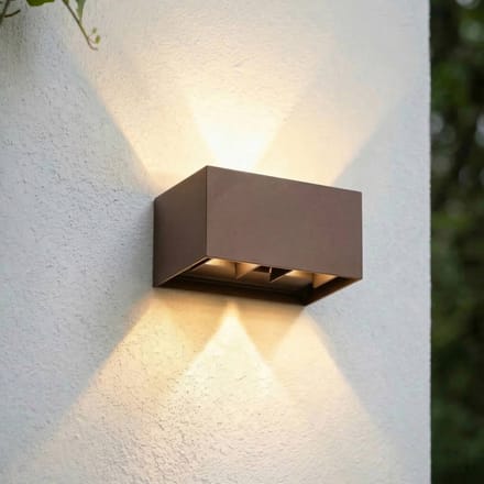 Lindby LED buiten wandlamp Nivar, hoekig, roestkleurig, 20 cm, IP54