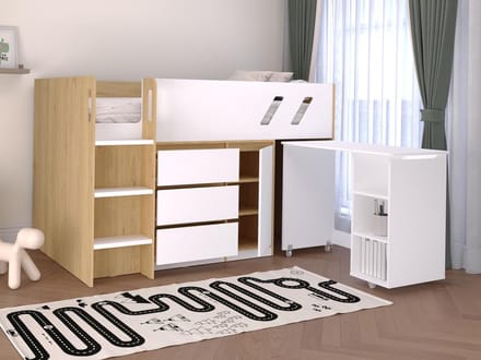 Vente-unique Combinatiebed hout natuurlijk licht, wit 90 x 190 cm