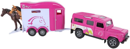 Kids Globe Land Rover met Cheval Liberté Paardentrailer - Roze