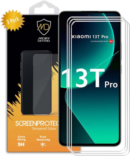 3-Pack MobyDefend Screenprotectors - Geschikt voor Xiaomi 13T Pro - Case-Friendly Screensavers - Gehard Glas
