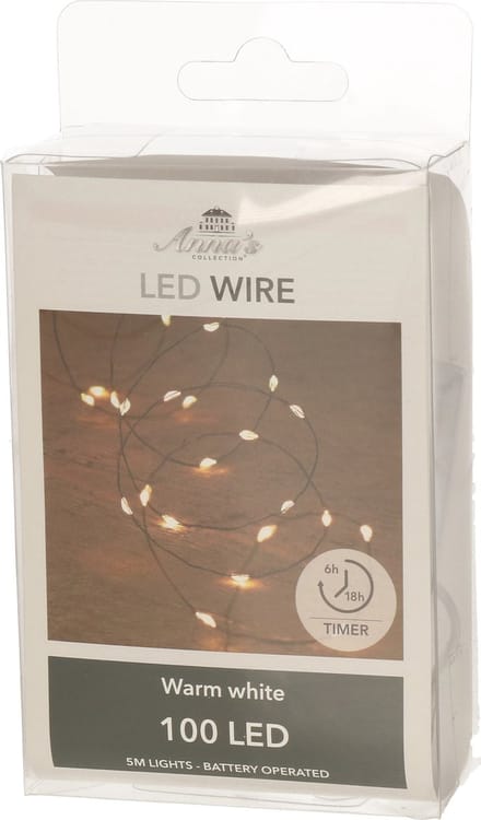 Anna's Collection Draadverlichting - 100 led lampjes - warm wit - 500 cm - lichtsnoer - batterij - timer