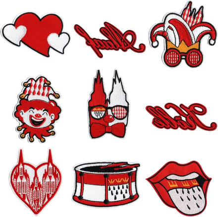 Set van 9 Strijkpatches in Rood en Wit voor Carnaval, Kostuums, Kledingaccessoires en Creatief Gebruik