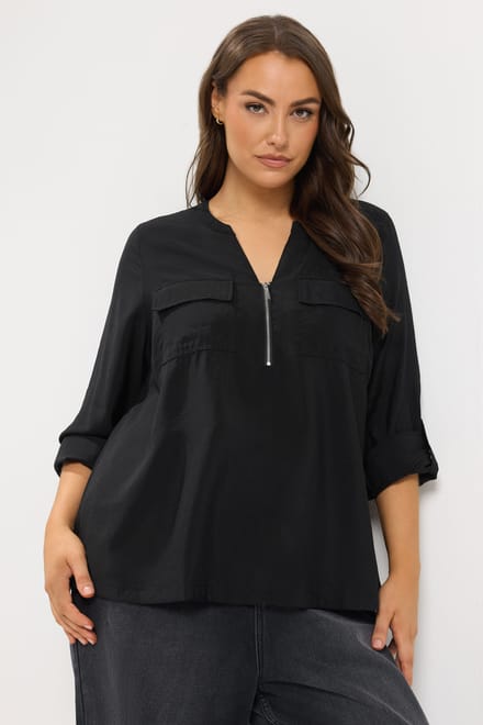 Yours Zwarte Blouse Met Ritsdetail Size 48