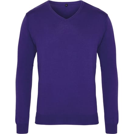 Premier Heren Gebreid Katoen Acryl V Hals Sweatshirt (Paars)
